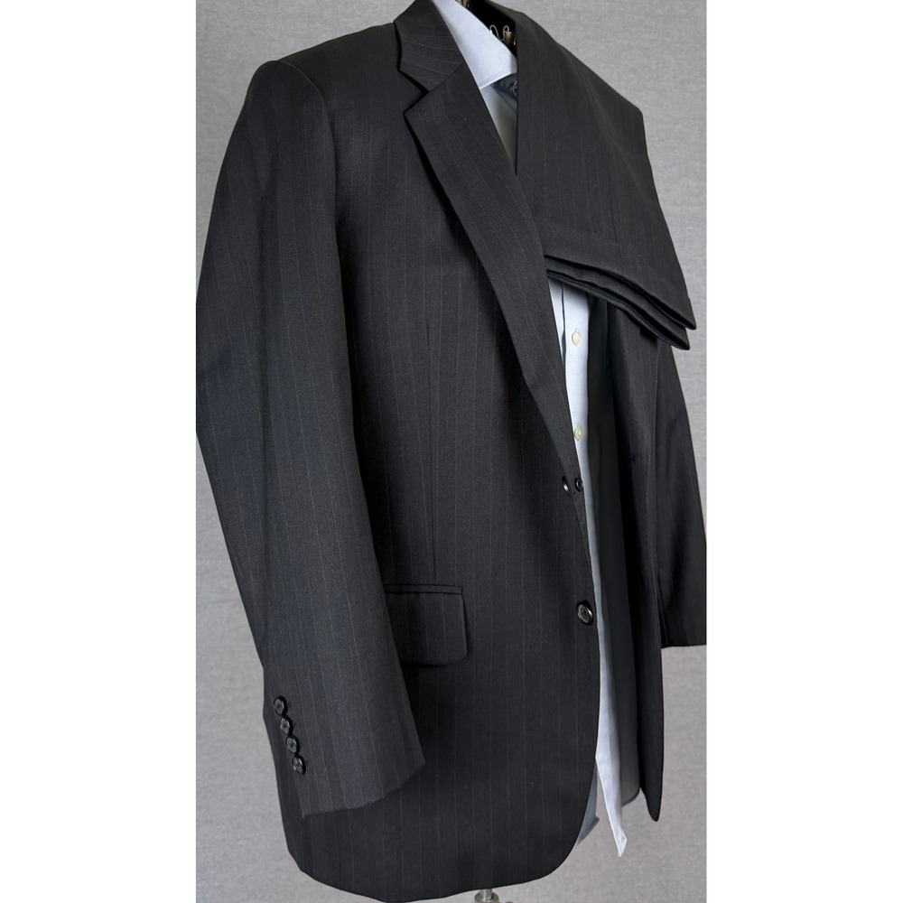 Bespoke Charcoal Pinstripe Herringbone 2 Piece Suit Mens 42R 35x28 Custom Tailor